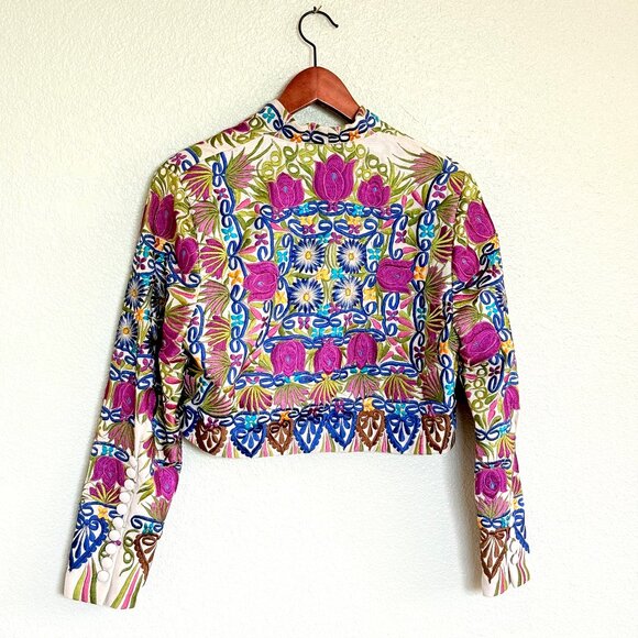 Tenango Designs Multicolor Floral Embroidered Bolero Cropped Jacket Size S - Picture 1 of 16